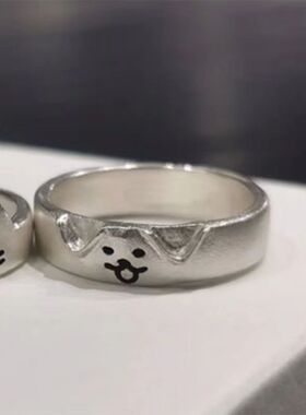 戒指小猫和小狗可情侣对戒叠加可爱送女友指环简约百搭