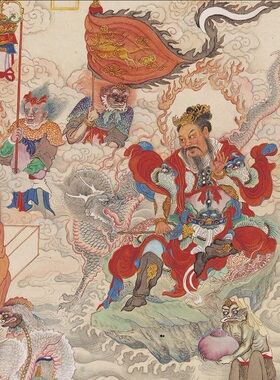 清 黎明 仿丁观鹏法界源流图卷全图纸本国画长卷高清微喷复制装饰
