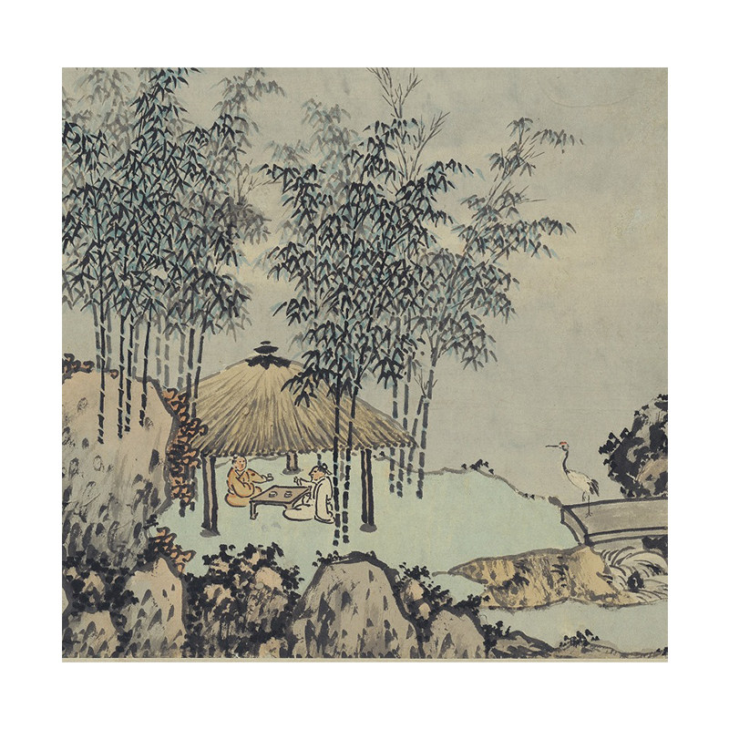 明 沈周 中秋赏月图 古代名家山水人物国画真迹微喷复制临摹学习