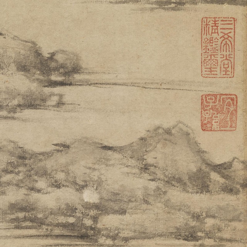 倪瓒江亭山色图元代名人山水墨画高清微喷绘复制品客厅装饰挂轴画-图2