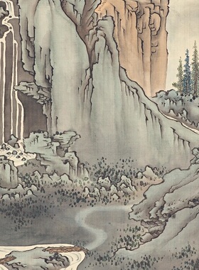 清 金城-仿古山水立轴 高清微喷复制画学习临摹画稿范本装饰画