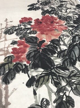 新品艺术微喷国画宣纸装裱复制仿真名家字画 吴昌硕 沈香亭牡丹