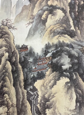 祁昆淡彩山水图品茶国画真迹喷绘品微喷宣纸长卷古代人物装饰画芯