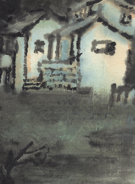 1:1李可染水边人家写意山水画国画艺术微喷近代名画复制品装饰画