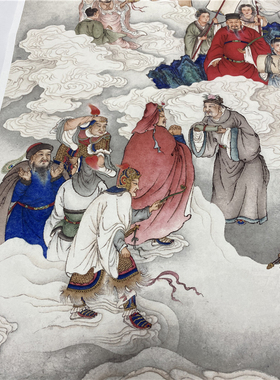 名画复制品夏荆山五路财神佛像唐卡菩萨国画艺术微喷古代装饰画