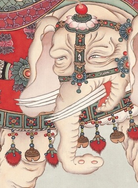 夏荆山普贤菩萨图高清微喷古代国画绢复制品佛像工笔人物画稿临摹