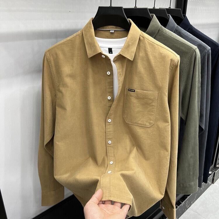 Long-sleeved corduroy all-match inch shirt 2025 business shirt men's autumn and winter new casual men's shirt trend