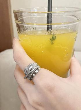 闪亮锆石几何戒指女时尚气质多层线条开口指环ins风网红食指戒潮