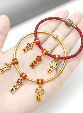 越南沙金字牌吊坠女福字爱心葫芦镀金锁骨项链铃铛情侣手链小挂