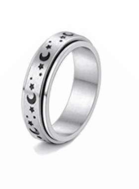 跨境爆款配饰品 星月 钛钢转动戒指 跨境爆款不锈钢情侣戒指批发