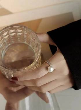 新款潮网红精致食指珍珠锆石戒指女时尚个性小众设计简约气质