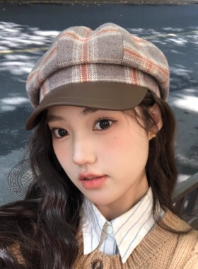 贝雷帽女性复古八角帽英伦风秋冬