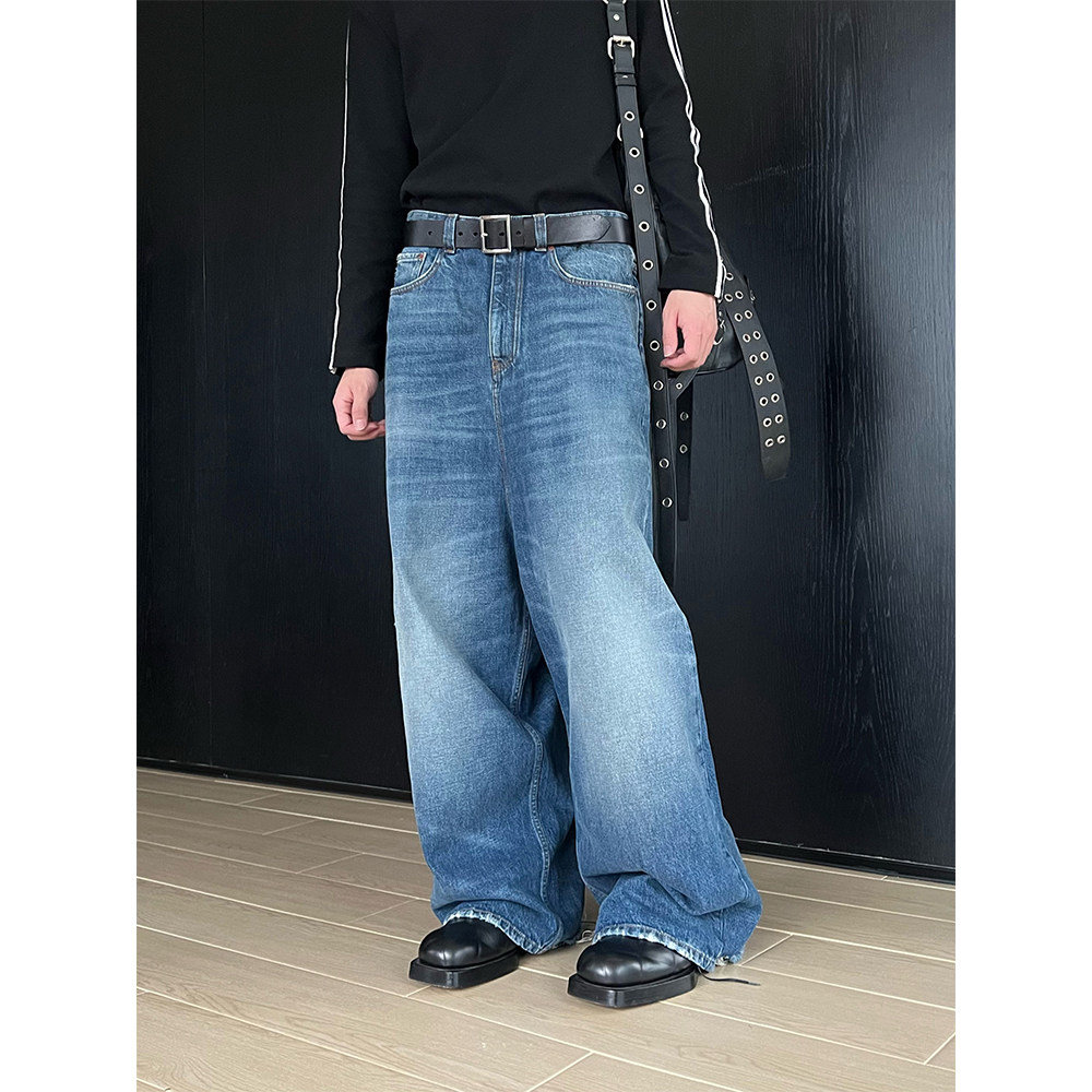 TRENDYWU 新品力作千禧年水洗做旧须边vibe阔腿中性慵懒厚牛仔裤,淘宝优惠券,粉丝福利购,淘宝优惠卷