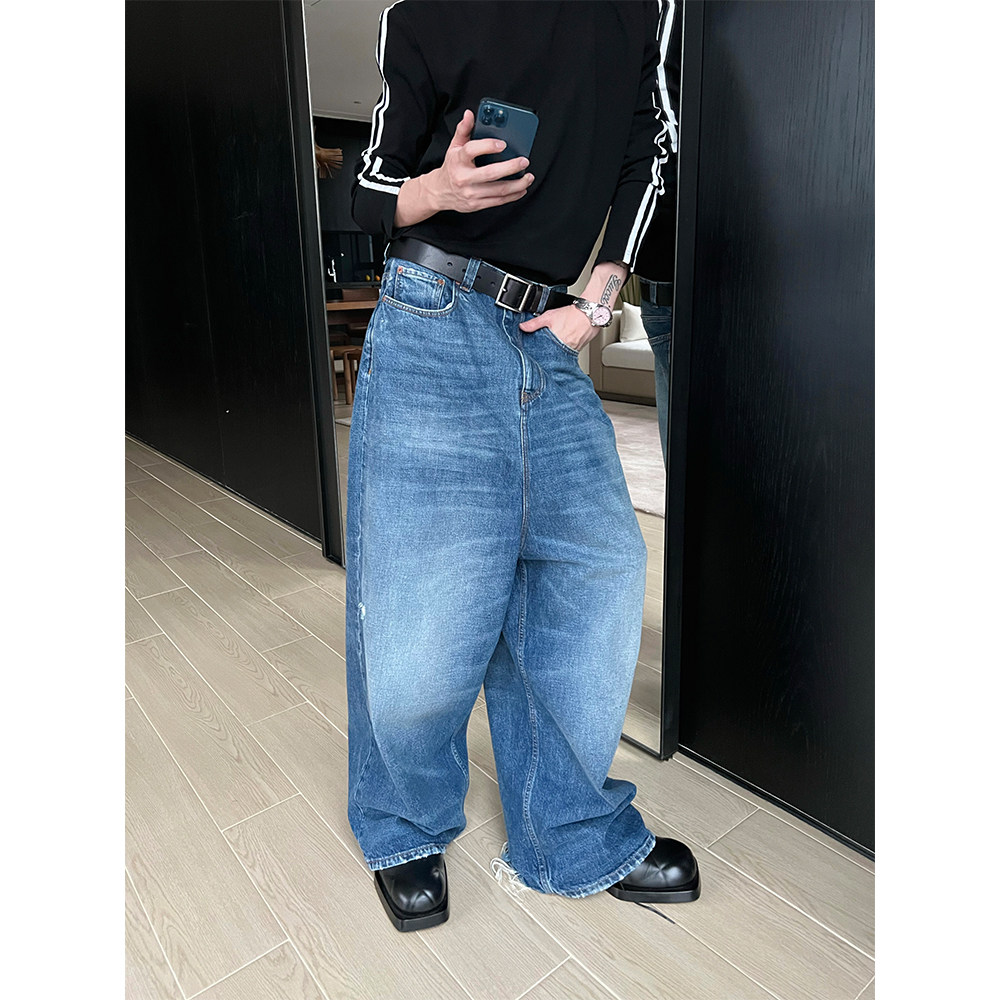 TRENDYWU 新品力作千禧年水洗做旧须边vibe阔腿中性慵懒厚牛仔裤,淘宝优惠券,粉丝福利购,淘宝优惠卷