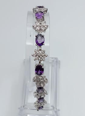 铜镀白金紫水晶彩宝手链手串原创