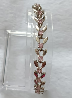 铜镀白金粉色彩宝V型手链不掉色