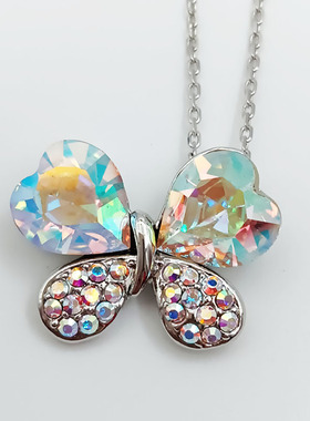 炫彩水钻蝴蝶吊坠铜镀白金项链