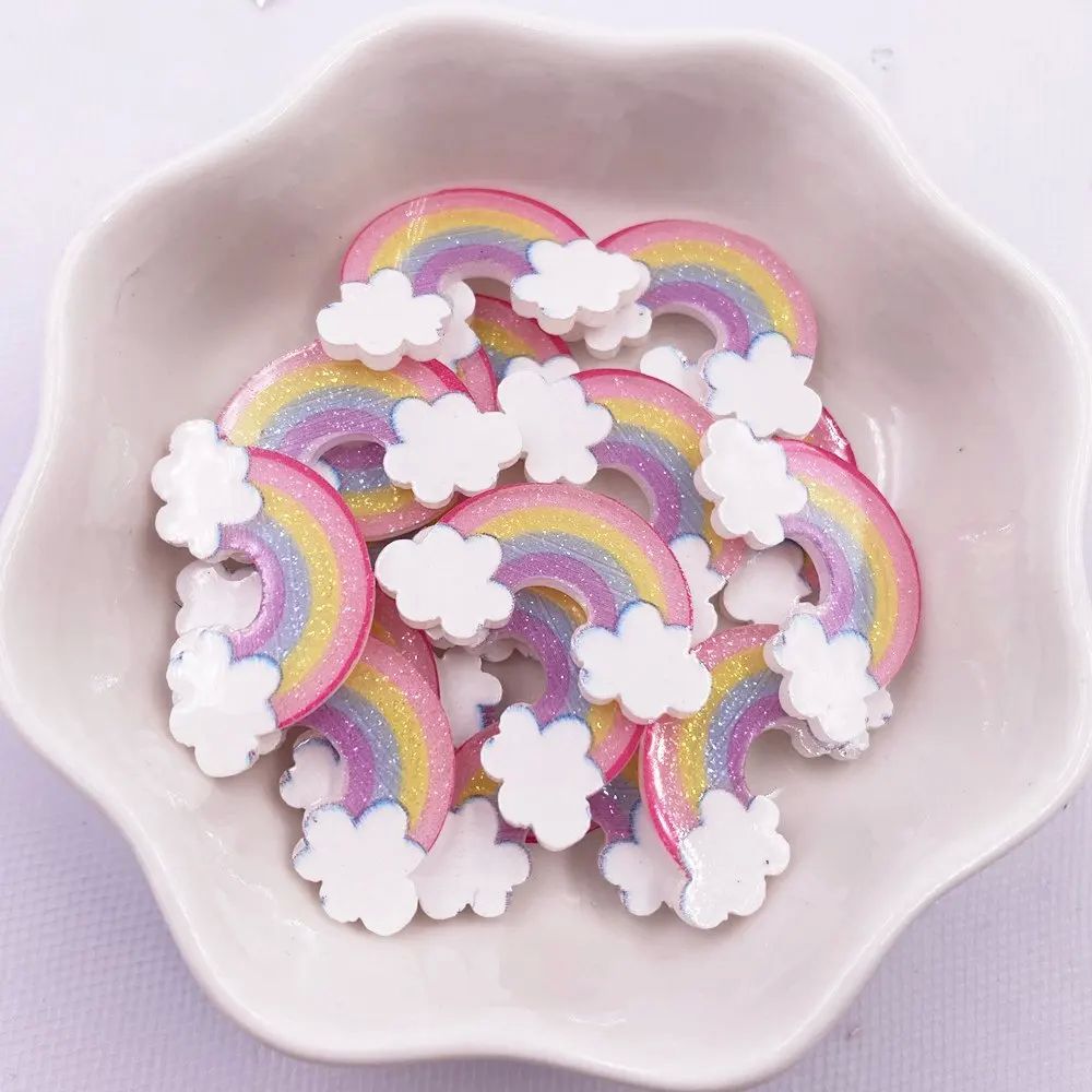 20PCS Colorful Lovely Glitter Mini Cloud Rainbow Flatback Ac - 图1