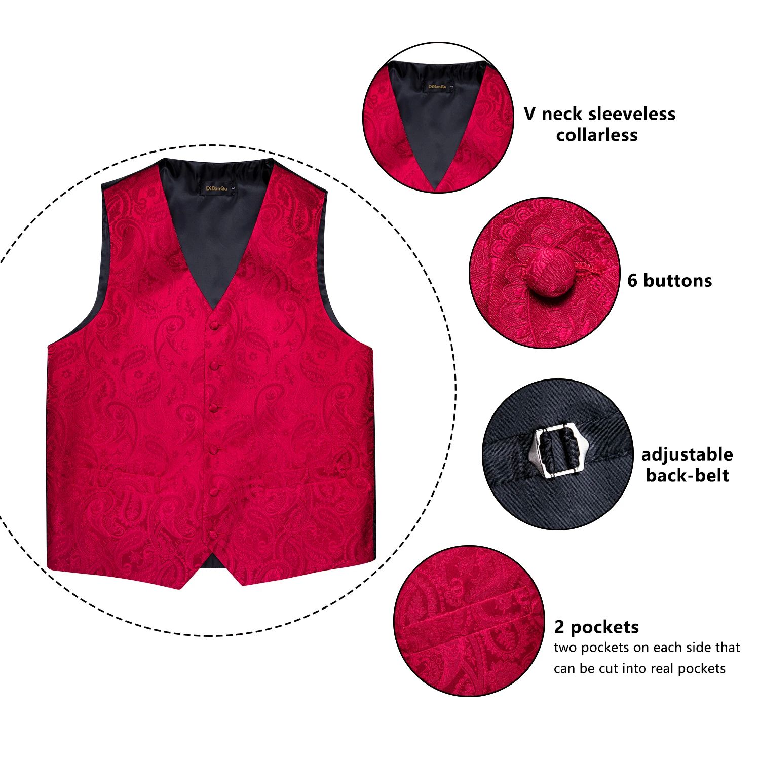 Wedding Red Slim Dress Men Vest Fashion Business Tuxedo Man - 图3