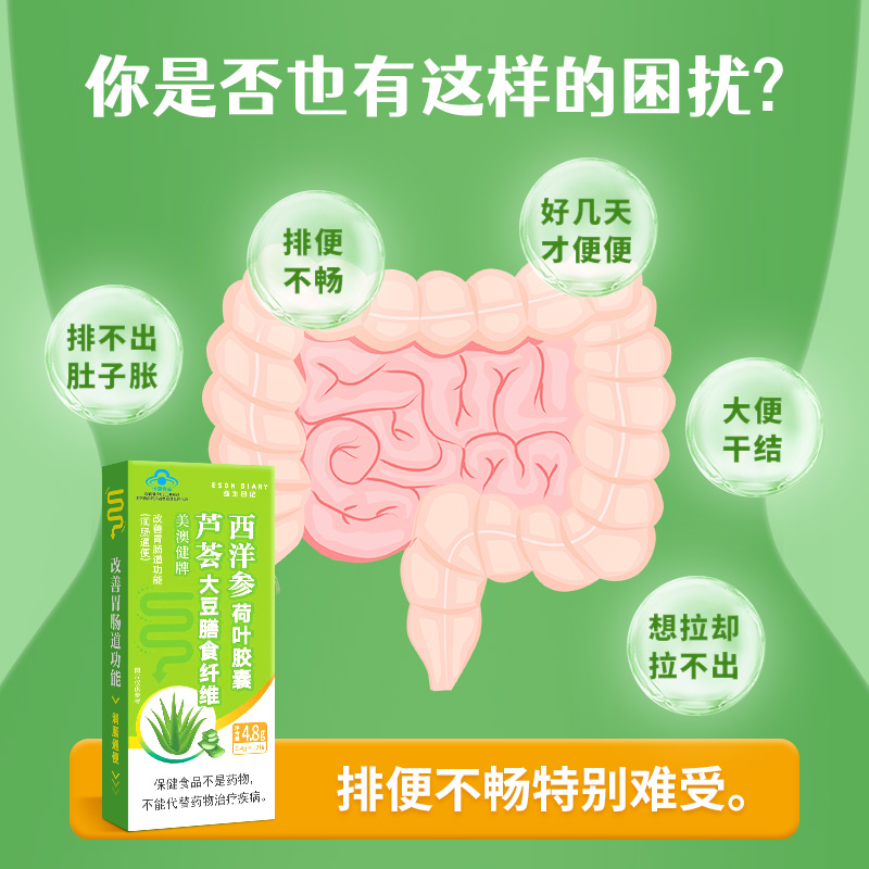 益生日记 美澳健牌芦荟大豆膳食纤维西洋参荷叶胶囊12粒 润肠通便 - 图0