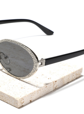 新款椭圆小框太阳眼镜男士9689复古风格嘻哈遮阳墨镜女士银蓝金绿