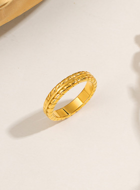 大码戒指女胖MM小众设计麦穗编织轻奢高级感粗手指胖人食指指环潮