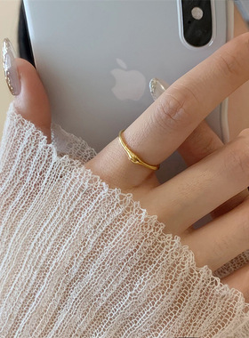 大码戒指女胖MM凸角单圈水滴圆面粗手指胖人叠戴小众设计食指指环