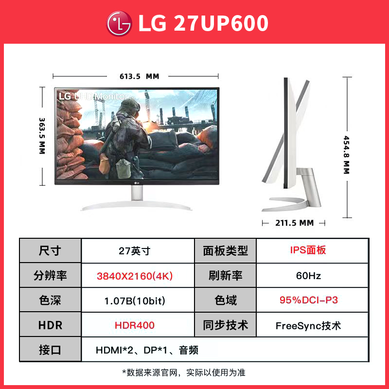 LG 27UP600显示器询h价IPS屏设计师4K60HZ绘图摄影P3色域HDR400 - 图0