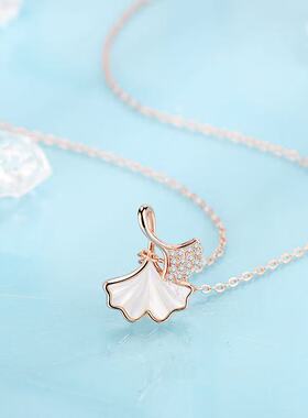 三生有幸天然白贝母925银项链女