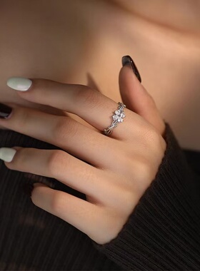 四叶草开口戒指纯银送女友礼物