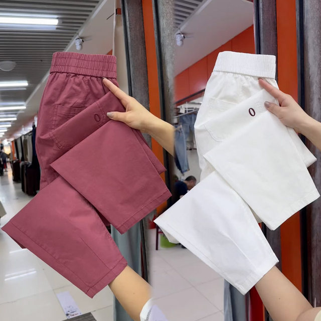 Pure cotton nine-point straight trousers for women in summer thin high waist