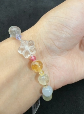 天然石8mm黄塔晶萤石紫水晶海蓝宝手链小众高级感国风复古手饰女