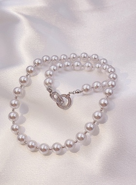 新款施家曼塔玫瑰紫色珍珠马蹄扣项链女轻奢小众高级感锁骨链颈链