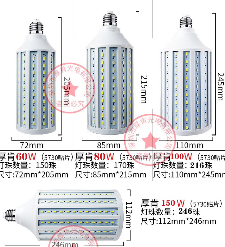 【厚肯】超亮LED玉米灯30瓦-120w节能灯泡家用e27工厂灯大螺口E40-图1