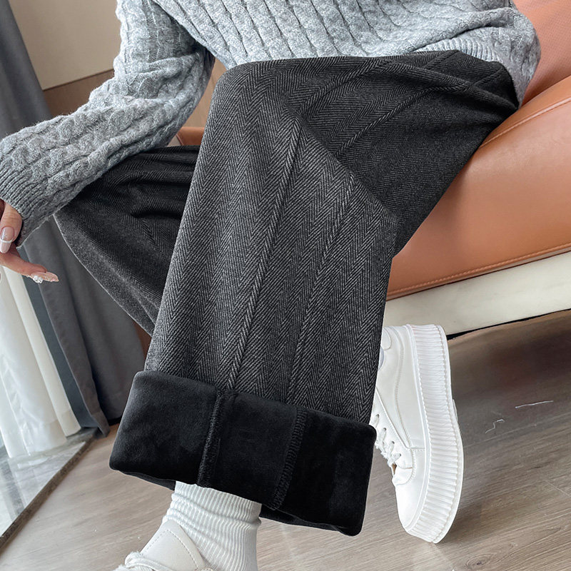 清仓捡漏～人字纹阔腿裤女春秋休闲窄版开叉直筒冬季加绒毛呢裤子,淘宝优惠券,粉丝福利购,淘宝优惠卷