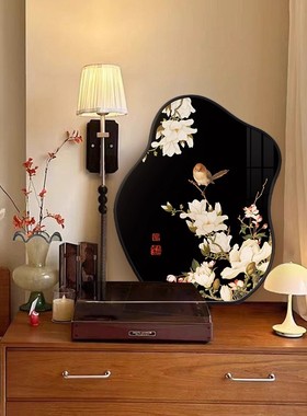 中古风花鸟画摆台画高级感桌面装饰画客厅玄关斗柜餐边柜家居摆件