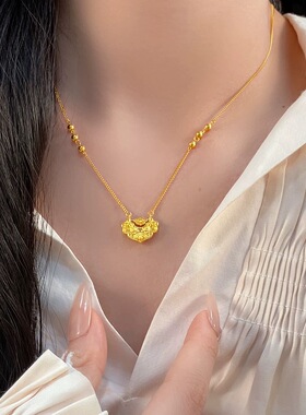 双鱼锦鲤平安锁金色点钻锁骨链