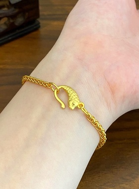 新款仿真黄金色环环相扣小鱼麦穗手链轻奢小众设计感高级精致手饰