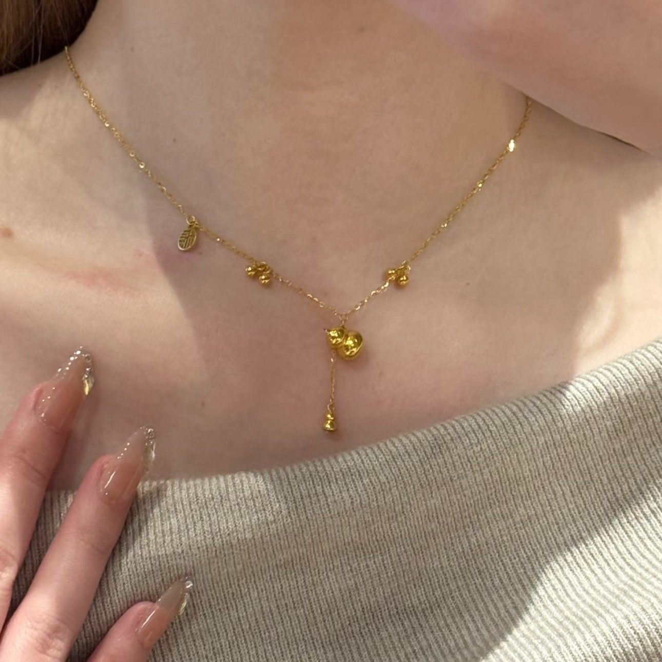 新中式金色葫芦项链古法国潮精致福禄双全吊坠福气满满流苏锁骨链,淘宝优惠券,粉丝福利购,淘宝优惠卷