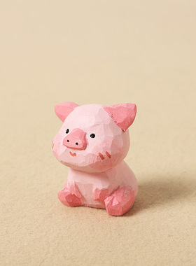 小梅花鹿小猪手工木雕小摆件可爱治愈卡通书桌装饰品客厅摆件礼物