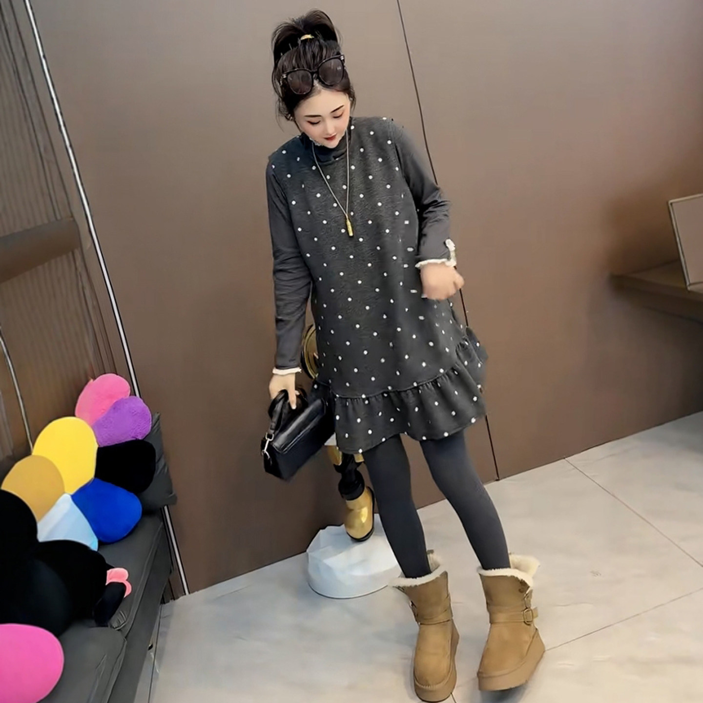 法式复古波点印花荷叶边无袖连衣裙女春秋2025新款内搭打底马甲裙,淘宝优惠券,粉丝福利购,淘宝优惠卷