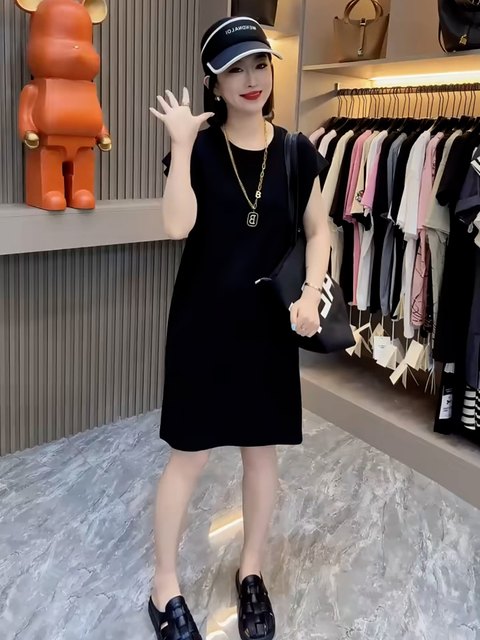 French waistcoat short-sleeved cotton straight dress