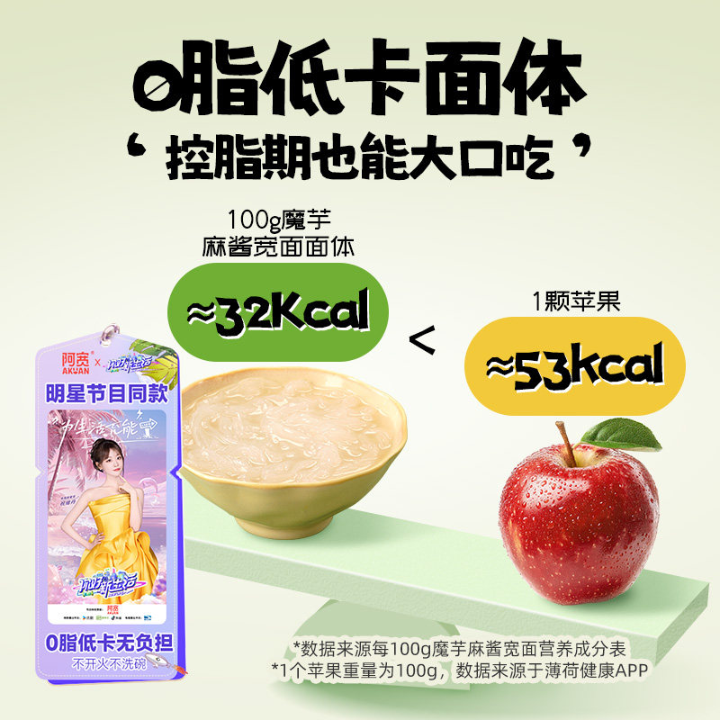 【天猫U先】阿宽魔芋麻酱凉面速食拌面食品主食轻食魔芋面体美食,淘宝优惠券,粉丝福利购,淘宝优惠卷