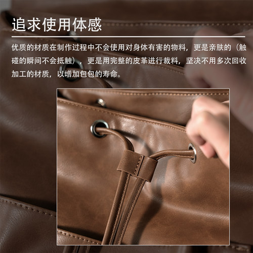 复古双肩包男通勤商务男士皮包皮质书包大容量女电脑旅行背包男款 - 图2