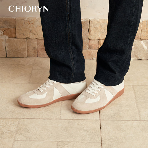 【张凌赫同款】chioryn青润德训鞋男生小牛皮复古T头鞋休闲板鞋 - 图0