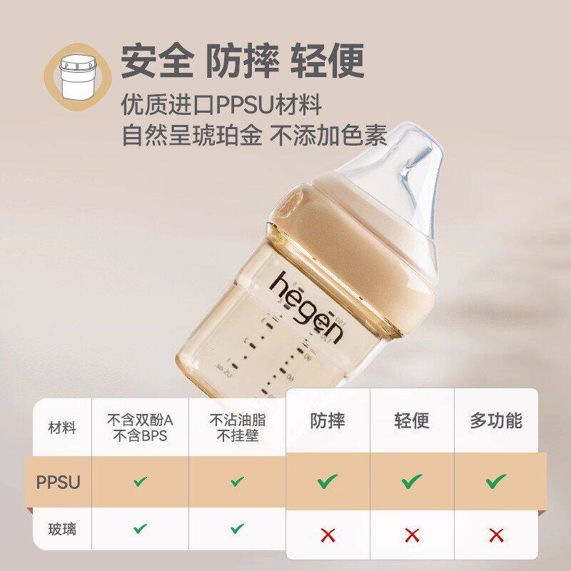 【自营】Hegen婴幼儿新生儿PPSU奶瓶150ml/240ml/330ml奶嘴正品
