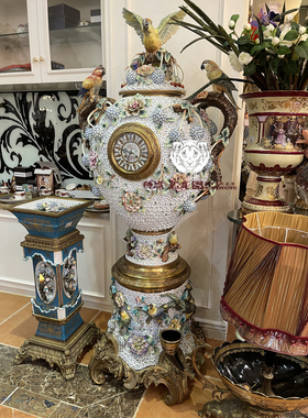 欧式风纯手工彩绘钟表落地摆件