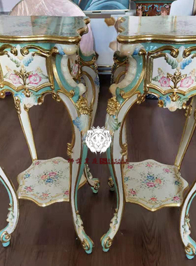 欧式风实木纯手工彩绘金箔花架