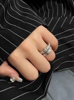 Willa｜超甜超酷银色双层皮带闪钻戒指土星轻奢情侣对戒百搭指环