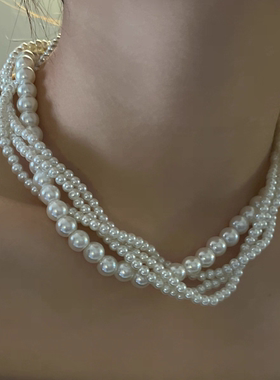 Willa｜ins博主同款时尚法式复古温柔高亮珍珠多层串珠项链锁骨链